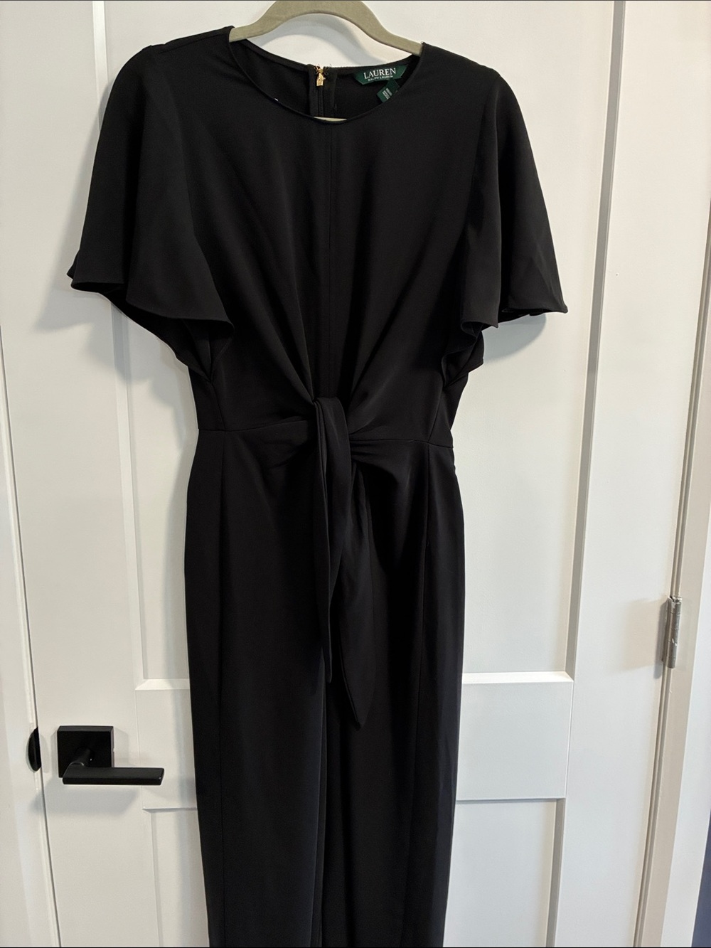 Lauren Ralph Lauren Black Tie-Front Jumpsuit with Flutter Sleeves -size 4